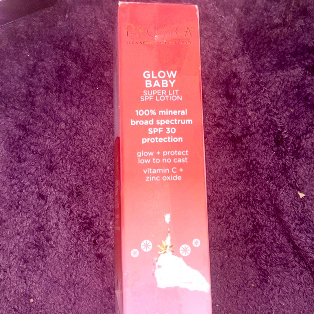 Glow Pacifica glow baby, super lit SPF lotion, vitamin C, zinc oxide